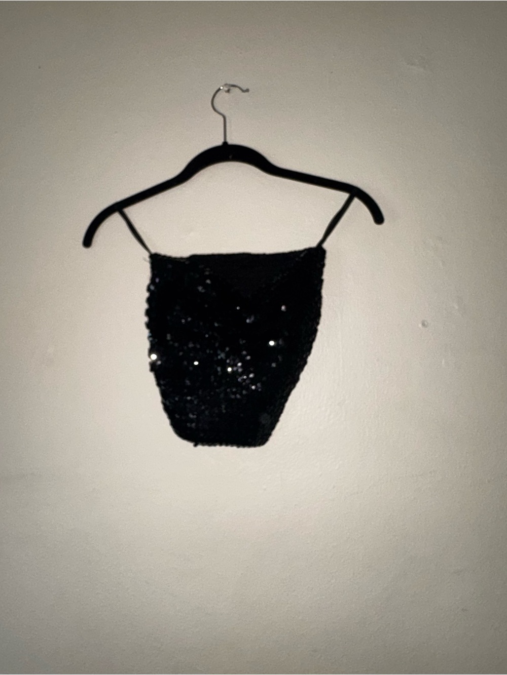 Black Sequin Strapless Crop Top